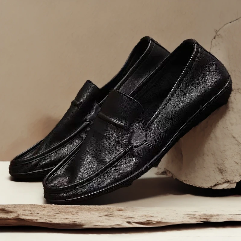 头层牛皮新款懒人豆豆鞋百搭经典舒适轻便男鞋韩版真皮透气皮鞋男