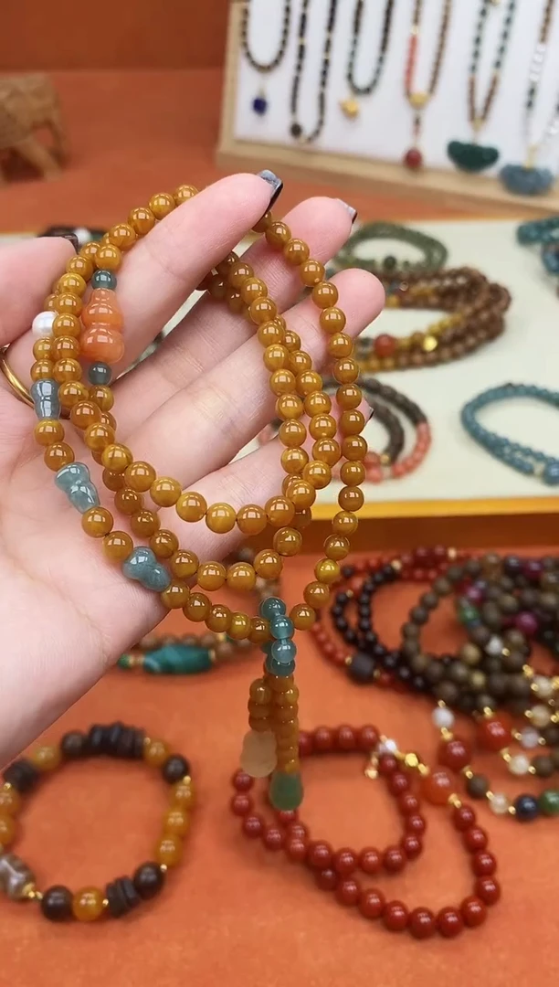 手链蜜蜡未镶嵌多圈蜜蜡蓝水葫芦手链项链