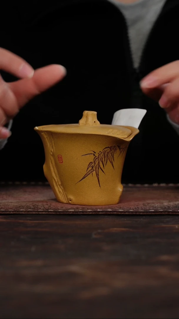 茶杯紫砂微瑕紫砂竹子手抓