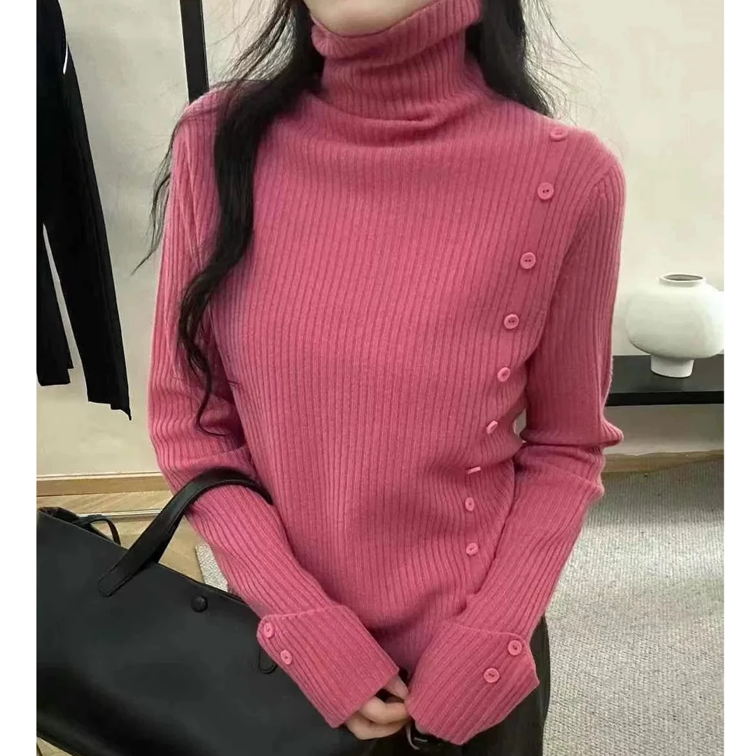 毛针织衫堆堆领女长袖打底衫秋冬套头高领毛针织衫显瘦时尚中老年