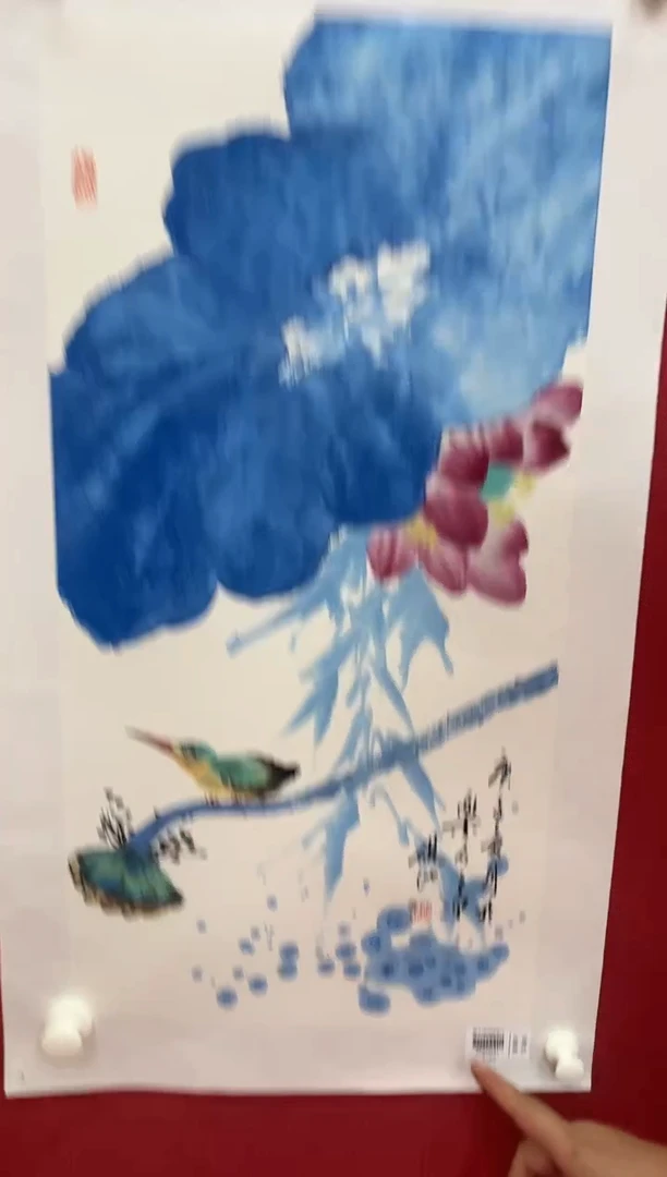 国画刘伟-2平尺-青瓷花鸟-纸片