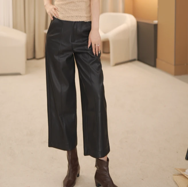 【晓时尚fashion】冬新款皮裤气质显瘦直筒腿小皮裤