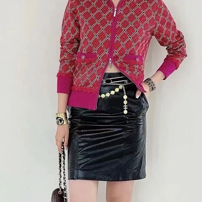 99新 Chanel/香奈儿 36码24A高级手工坊紫色混色格纹翻领长袖开衫