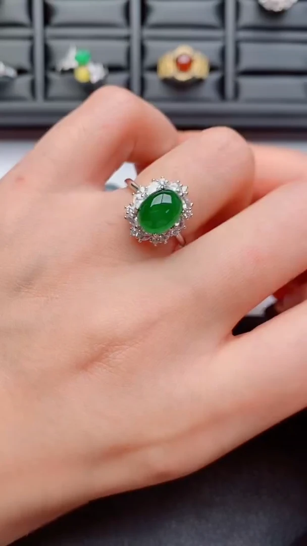 银S925镶嵌戒指翡翠...