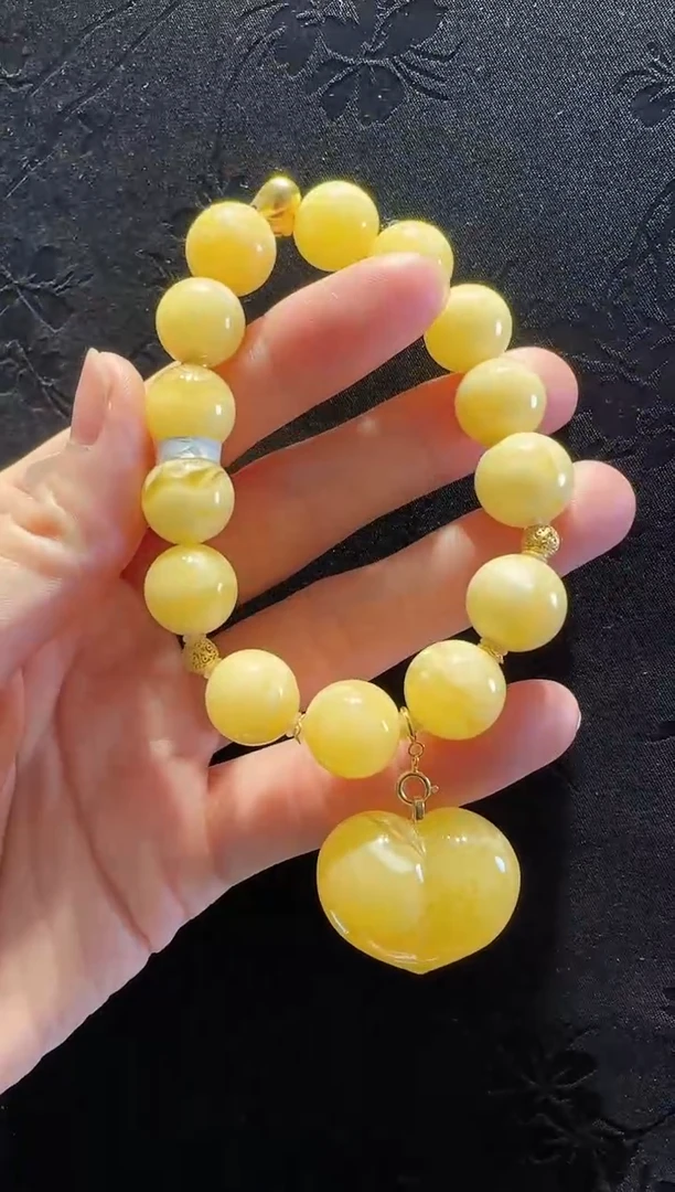 手串蜜蜡18K金镶嵌爱心款