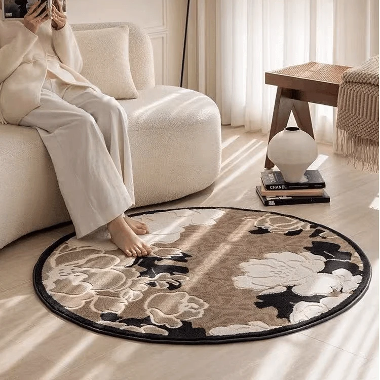 法式复古圆形地毯卧室床边毯高端客厅沙发茶几毯耐磨椅子直径1米
