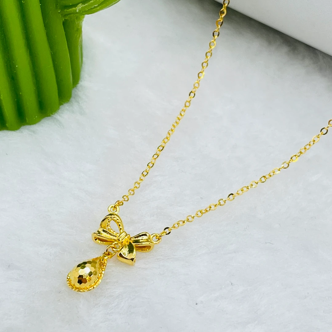 足金999 蝴蝶结鱼鳞水滴套链G