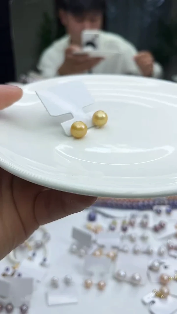 未镶嵌耳饰淡水珍珠黄色系素钉