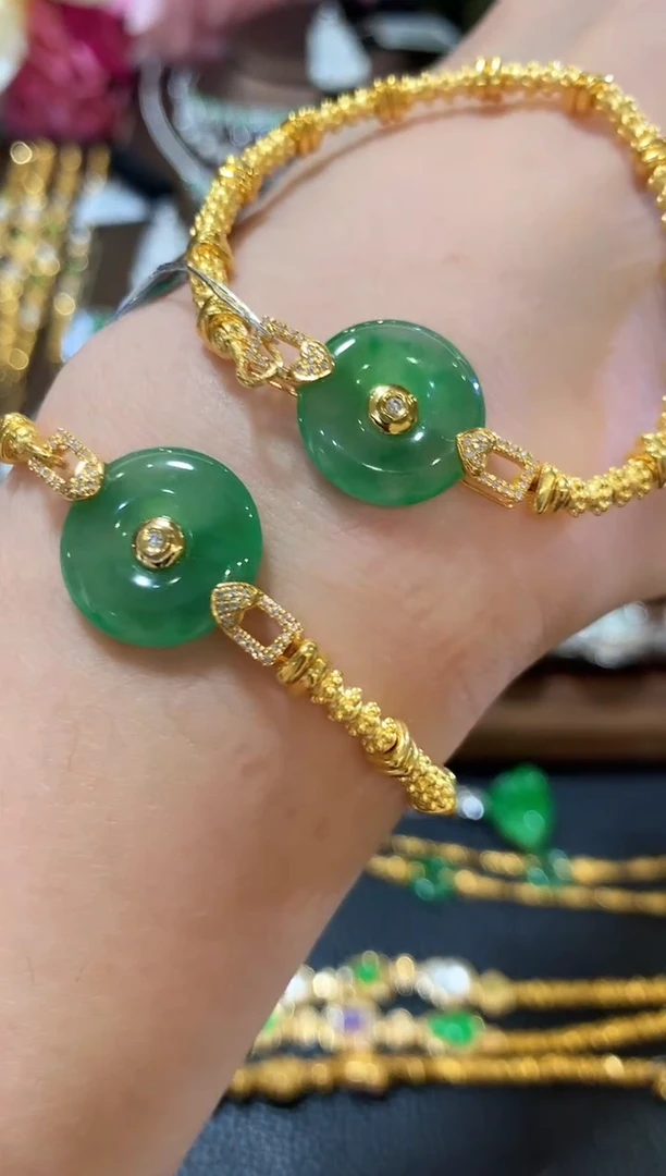 足金镶嵌手链翡翠m34多样性一件发货