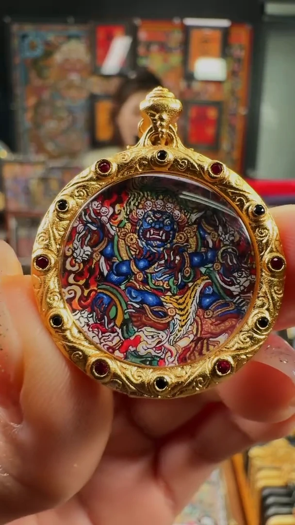 吊坠壹善缘城手绘唐卡大黑天