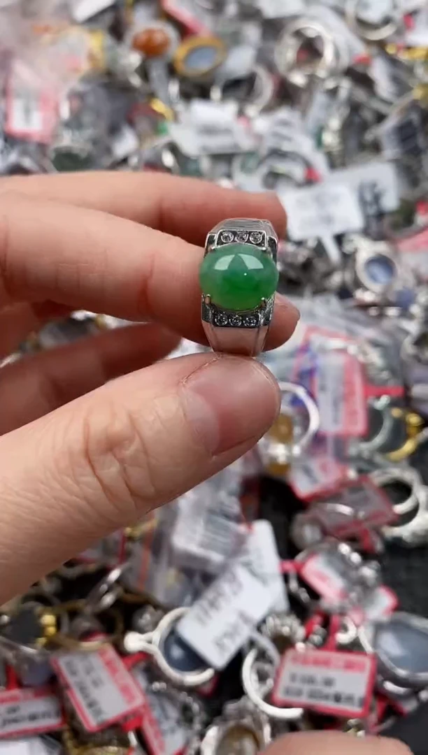 银S925镶嵌戒指翡翠5555----9