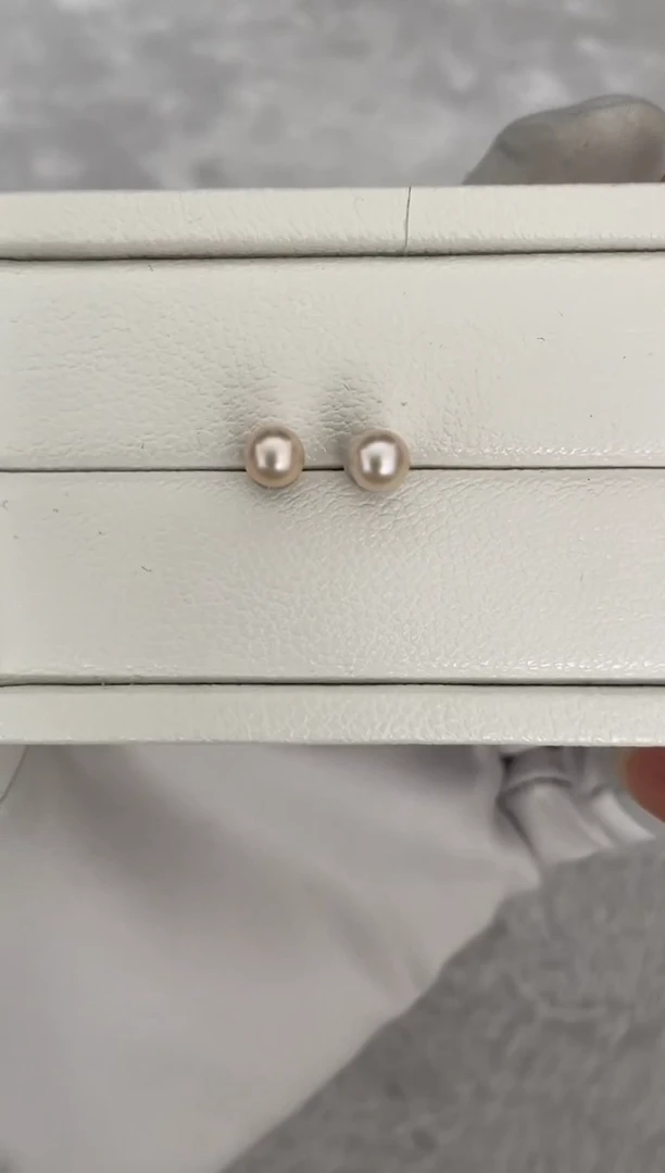 银S925镶嵌耳钉海水珍珠AK素钉5.5-6mm