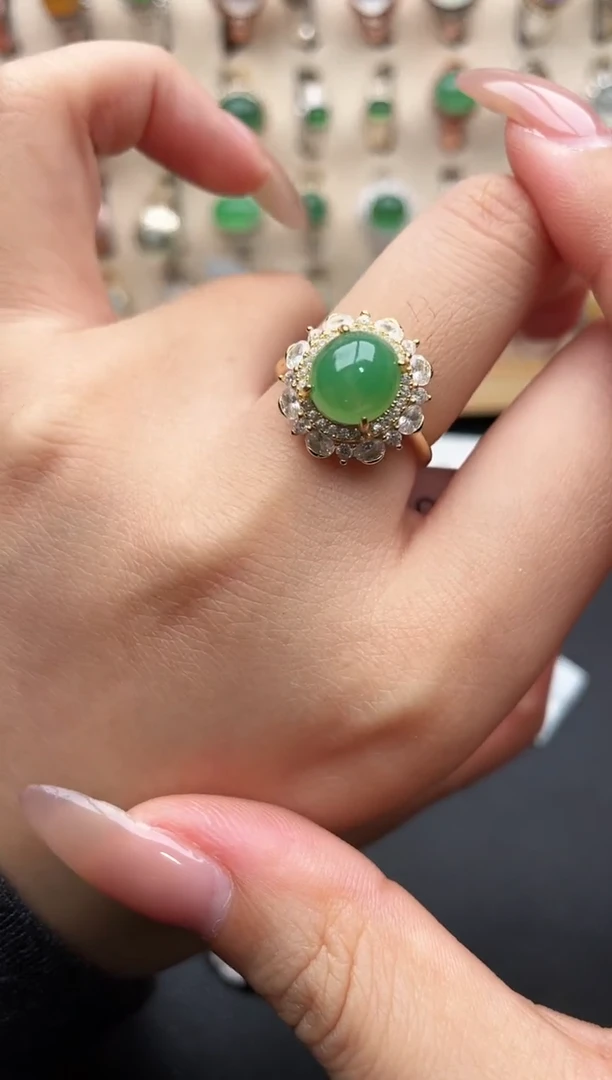 银S925镶嵌戒指翡翠一物一证一礼盒