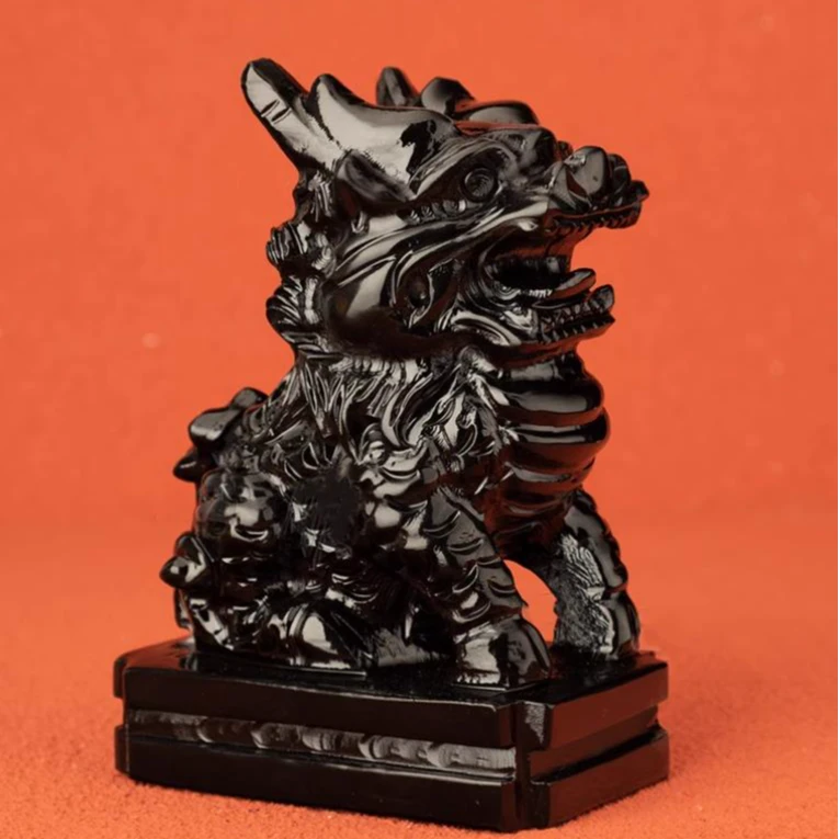 黑玉麒麟摆件招财玉石麒麟一对客厅玄关博古架家居装饰礼品动物