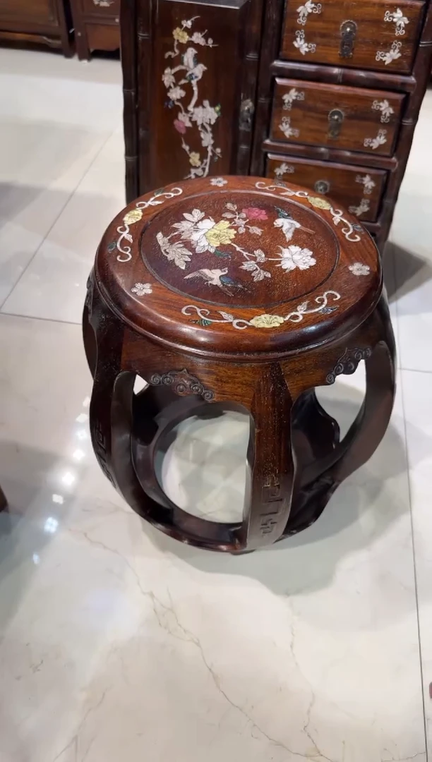 木木头款花梨花鸟鼓凳658