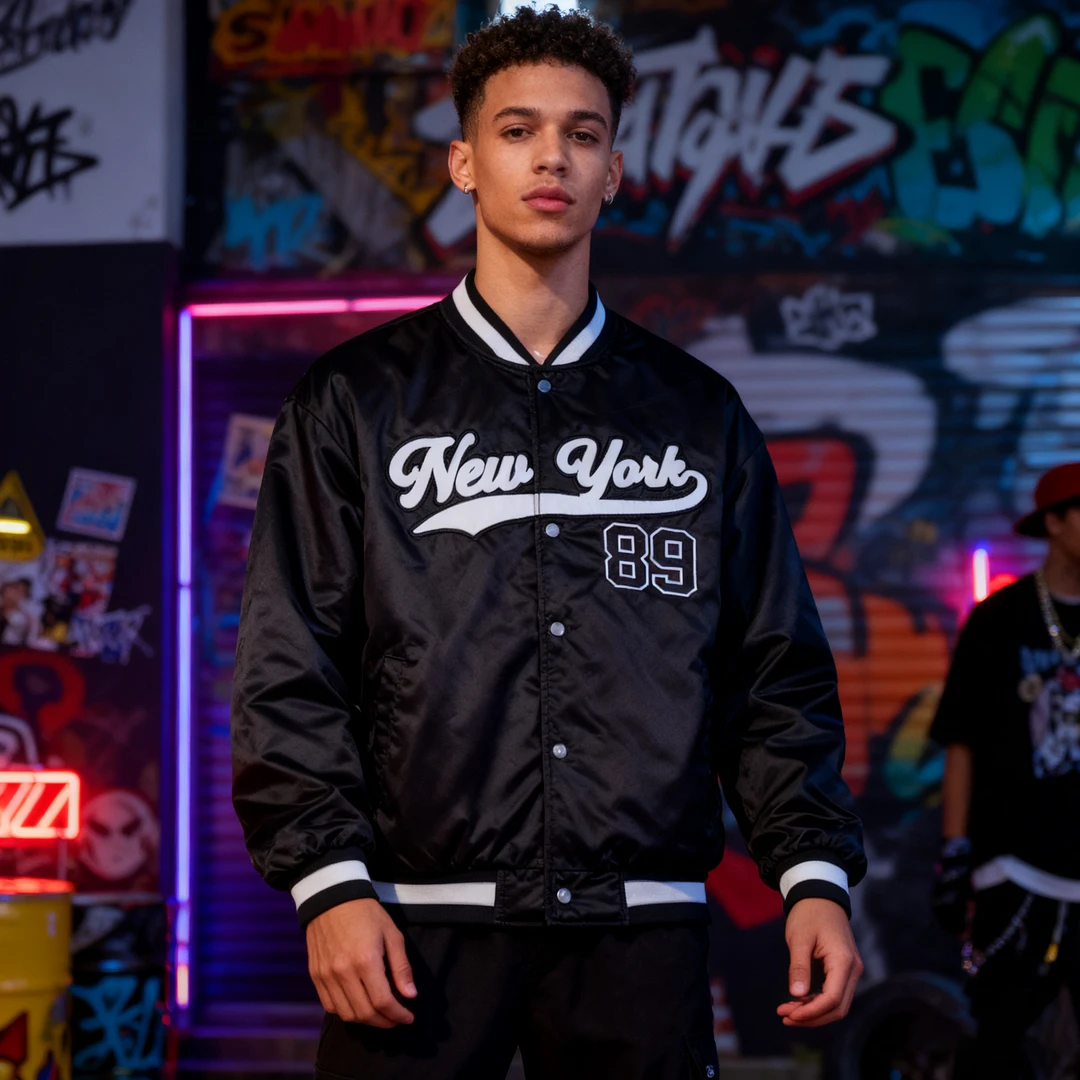 棉服宽松春款不起球刺绣运动夹克几何图案上衣常规款美式棉衣