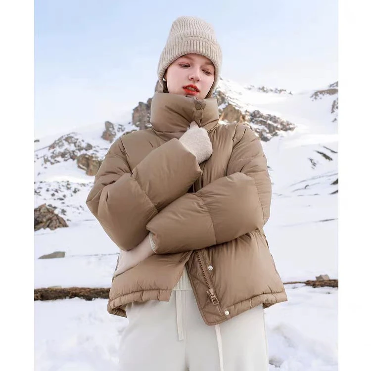 国标90%鹅绒烟囱领短款女款羽绒服002