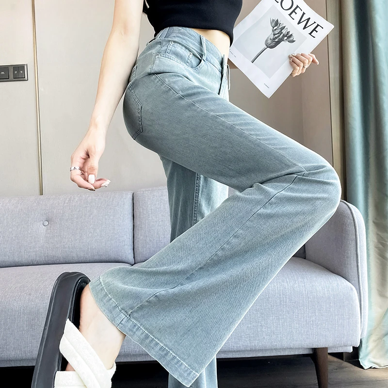 薄款时尚微喇牛仔裤女春夏季新款高腰显瘦垂感高个子加长喇叭裤子