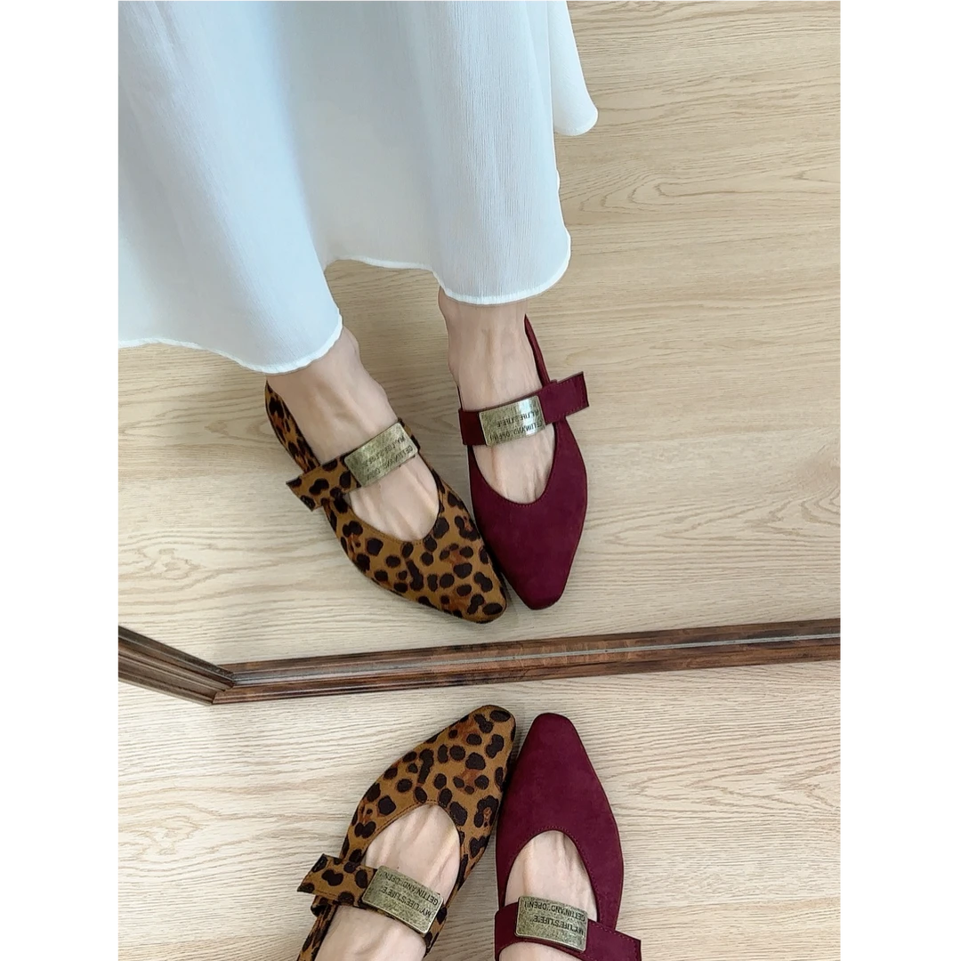 【5/7cm增高】豹纹方头玛丽珍鞋女秋季新款复古浅口粗跟鞋单鞋