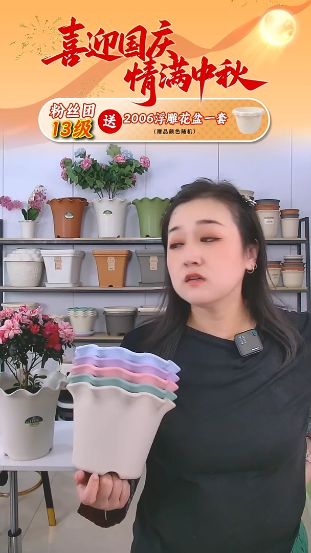 5个矮款荷叶边2号盆，无托盘，米白色