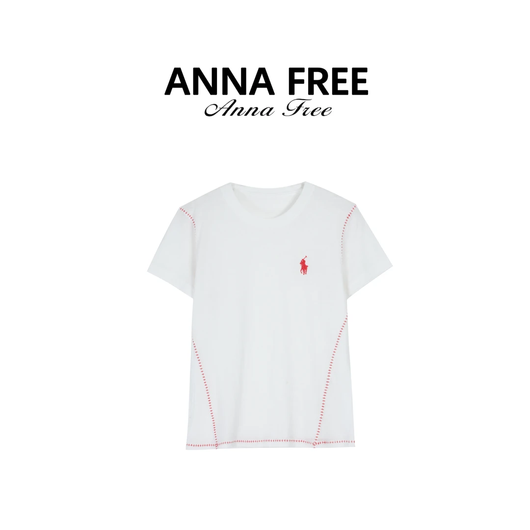 ANNA FREE 时尚简约休闲圆领刺绣百搭短袖T恤ZCT25494