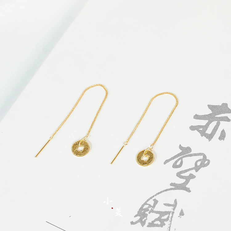 18K金碎冰冰钱币耳线耳环 G3162