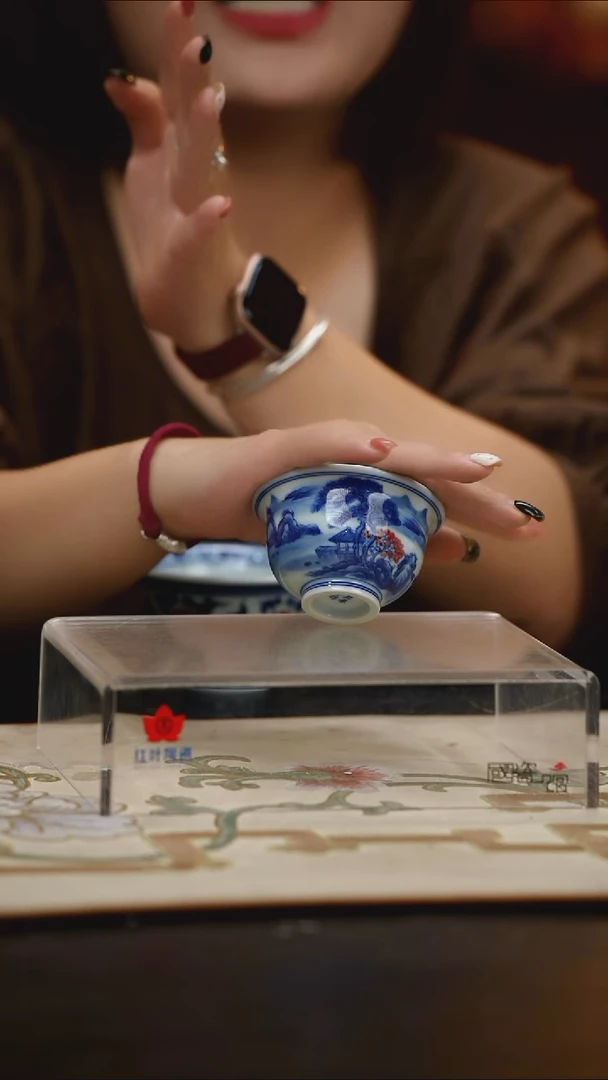 (红叶手作)小压手杯-釉里红山水