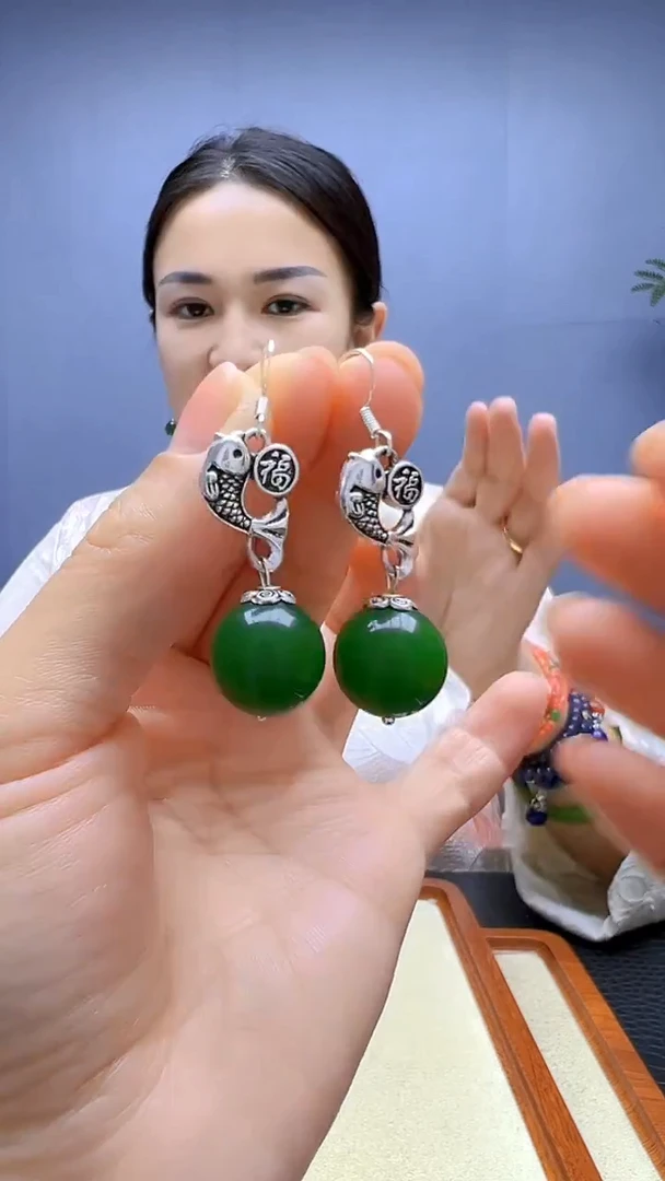 银S925镶嵌和田玉耳饰随昔diy颈饰