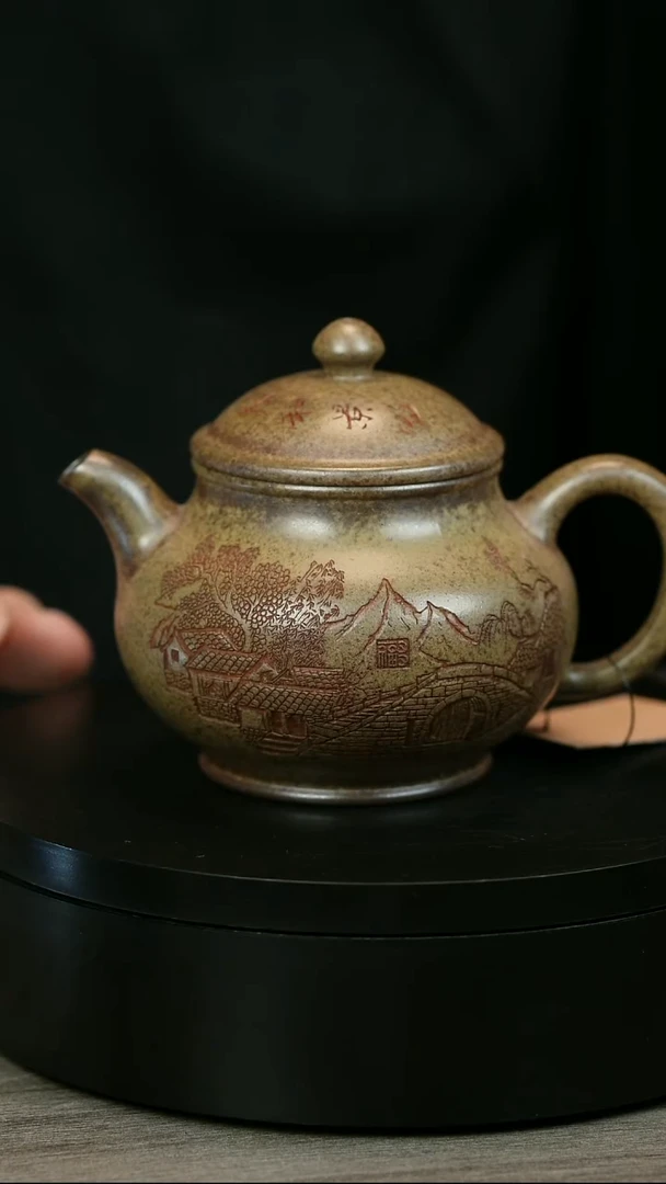 茶壶紫砂哈*H2213李琴刻绘江南潘壶