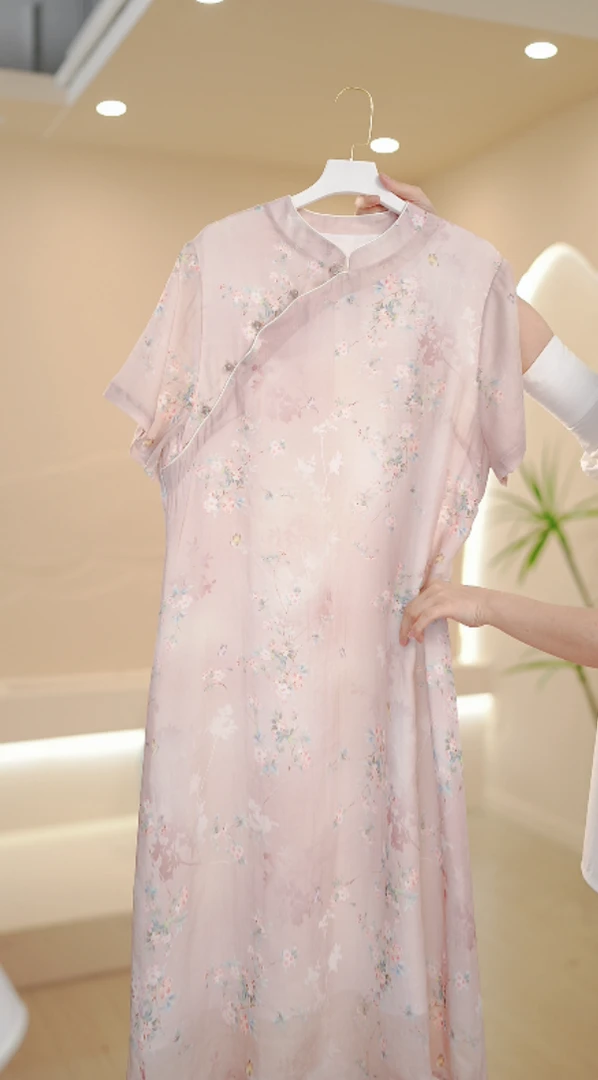 【梅染】大码旗袍长款连衣裙胖MM中式连衣裙宽松遮肚子高端显瘦004