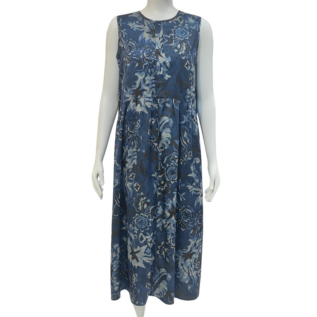 DV 1328新中式青花瓷圆领无袖连衣裙