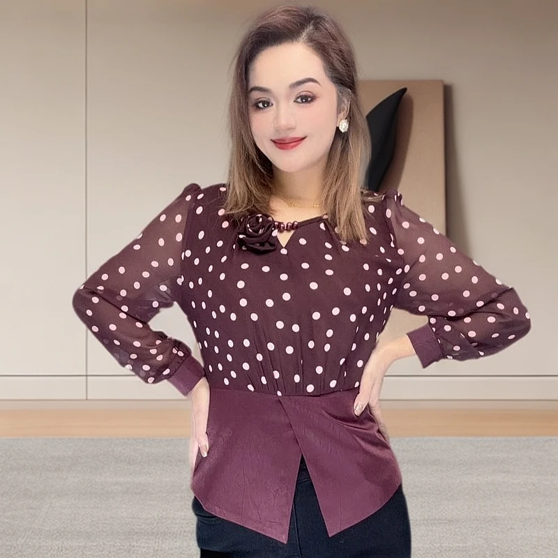 显瘦时尚洋气碎花休闲9839款点点上衣