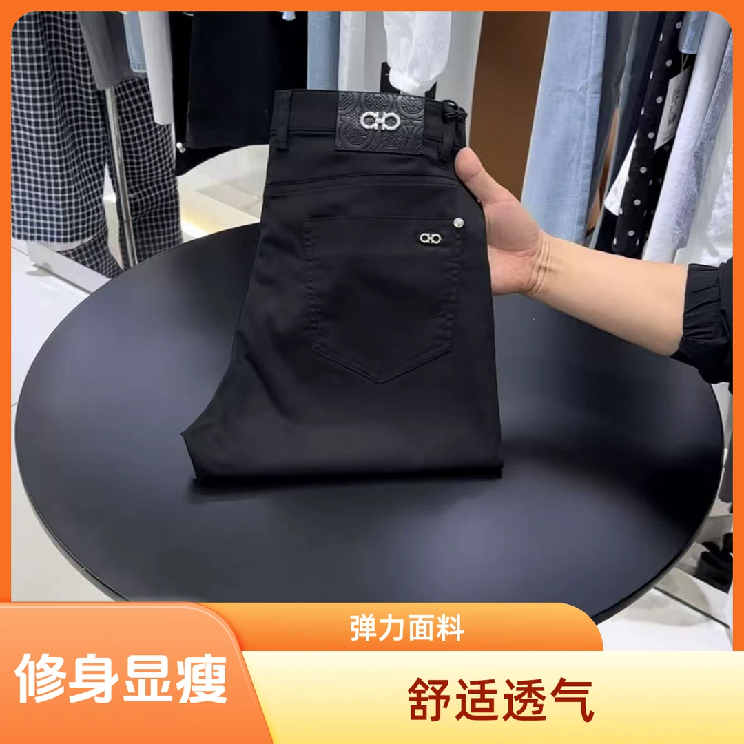 1506--男士春夏黑色弹力修身小直筒时尚商务百搭休闲裤