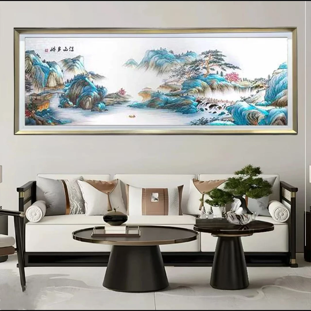【江山多娇】织锦绣刺绣客厅装饰画现代轻奢新中式书房办公室装饰画