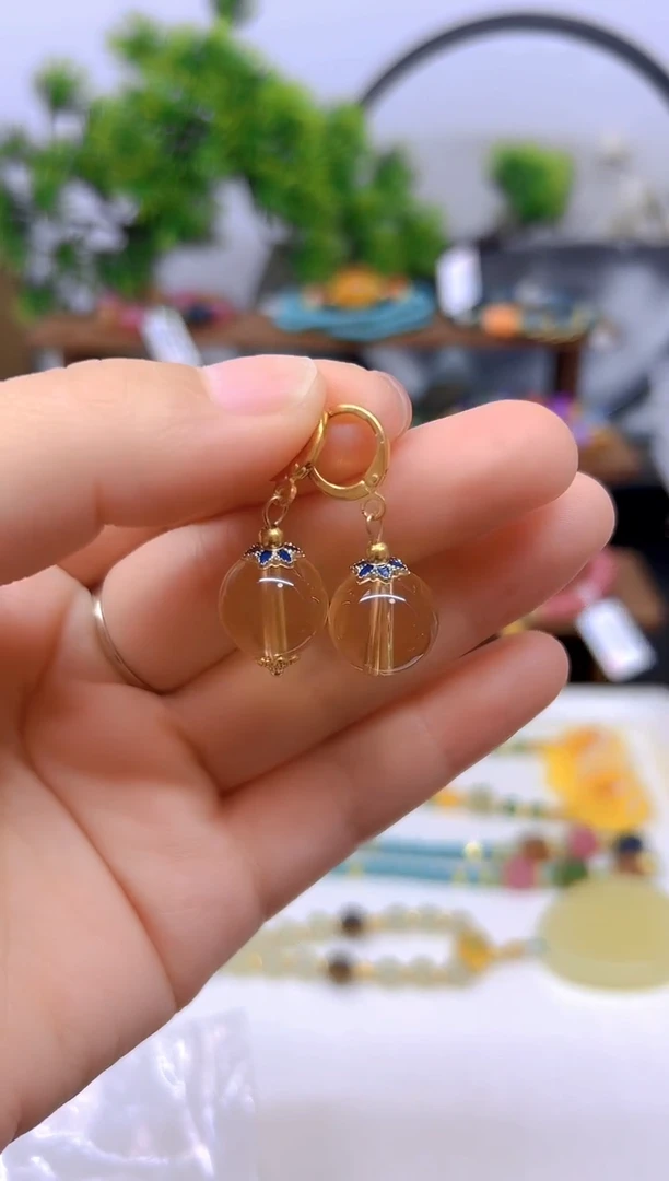 水晶耳饰14K金镶嵌DIY款E637