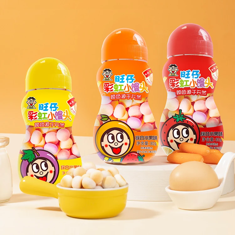 旺旺旺仔小馒头彩虹罐80g综合水果味休闲零食