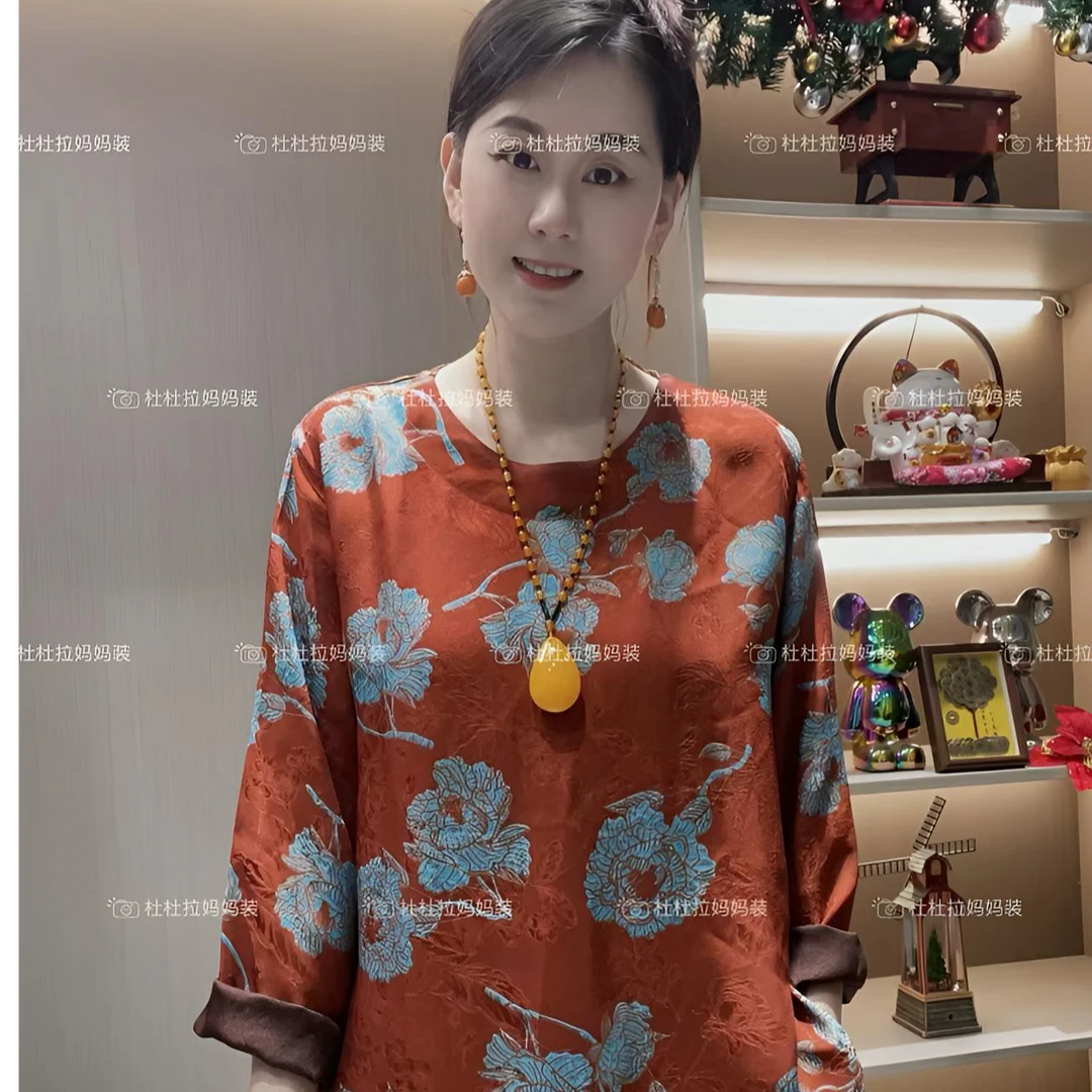 380 - 【富贵有余】秋款苏杭经典显瘦 圆领新中式长袖百搭时尚
