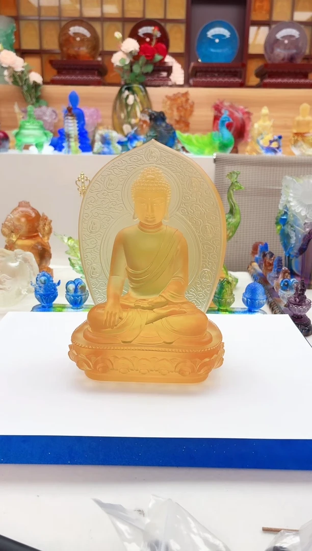 手工艺品琉璃琥珀色药师七佛之一18公分