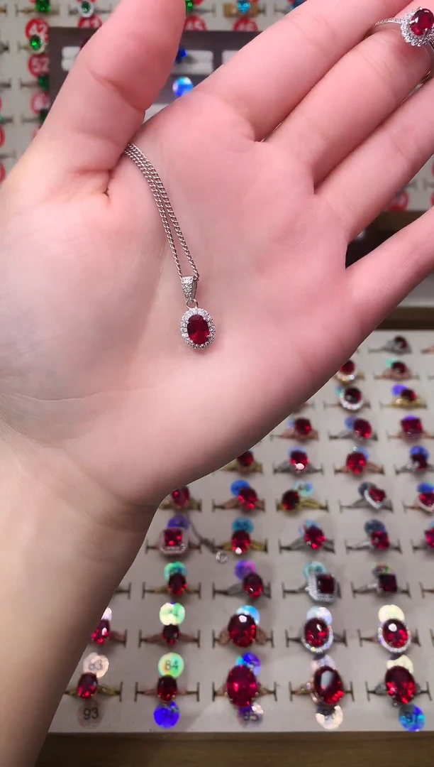 吊坠(赠链)银S925镶嵌红宝石5*7 酒红 银托