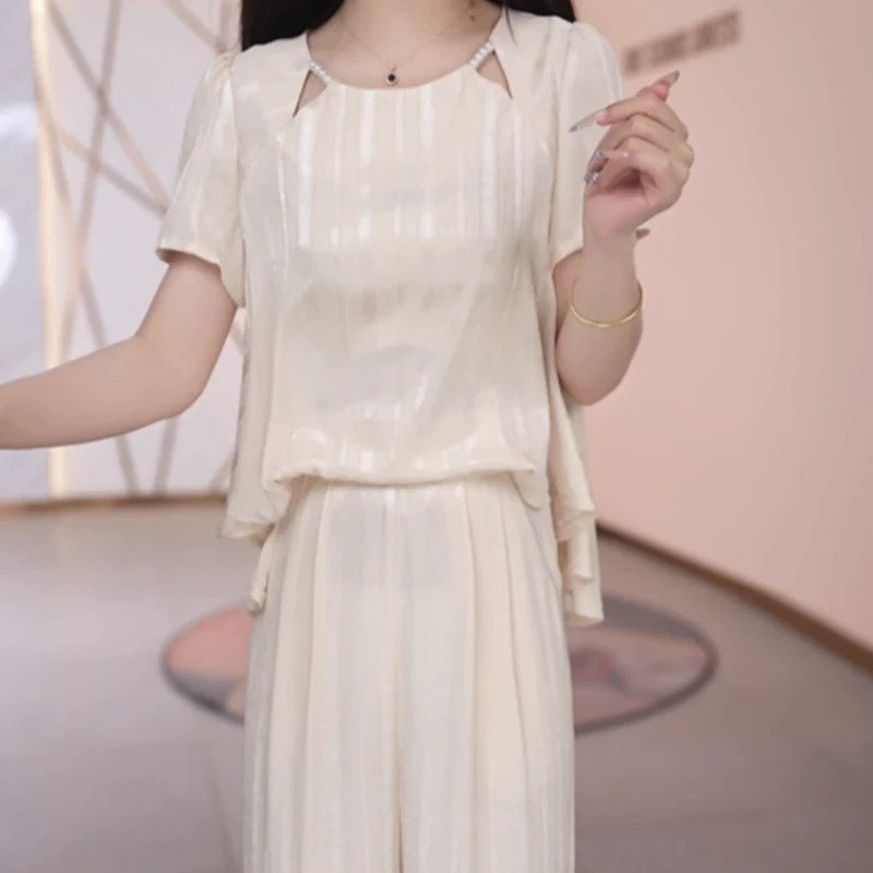 上衣+休闲裤2025夏季新款时尚显气质修身显瘦简约休闲清爽两件套