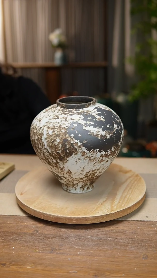 【闪购商品】陶瓷  花器诧寂黑月亮罐