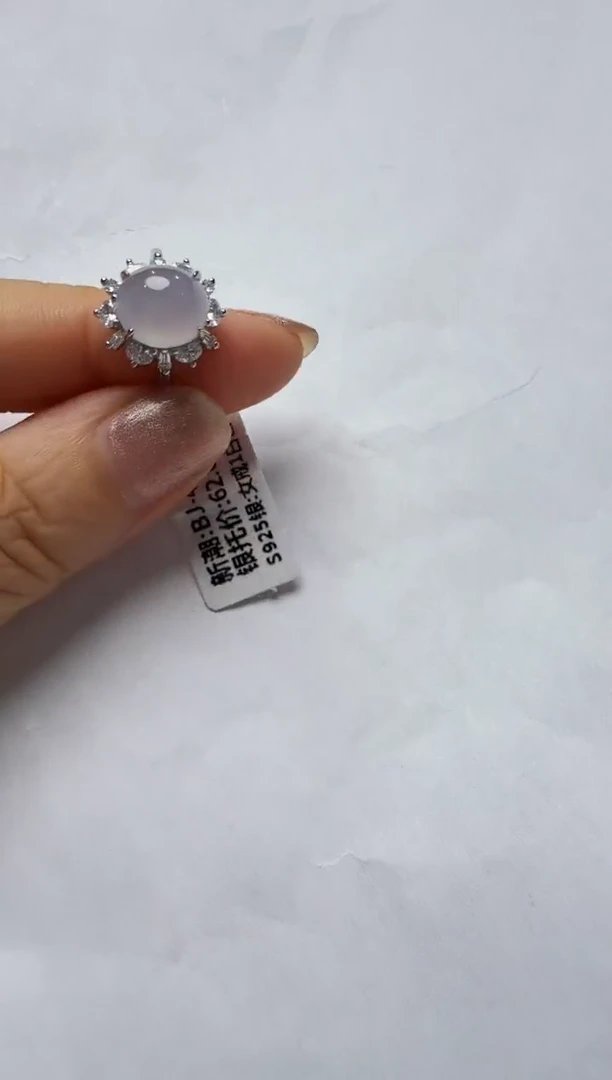 翡翠戒指银S925镶嵌925银镶缅甸A货翡翠戒指