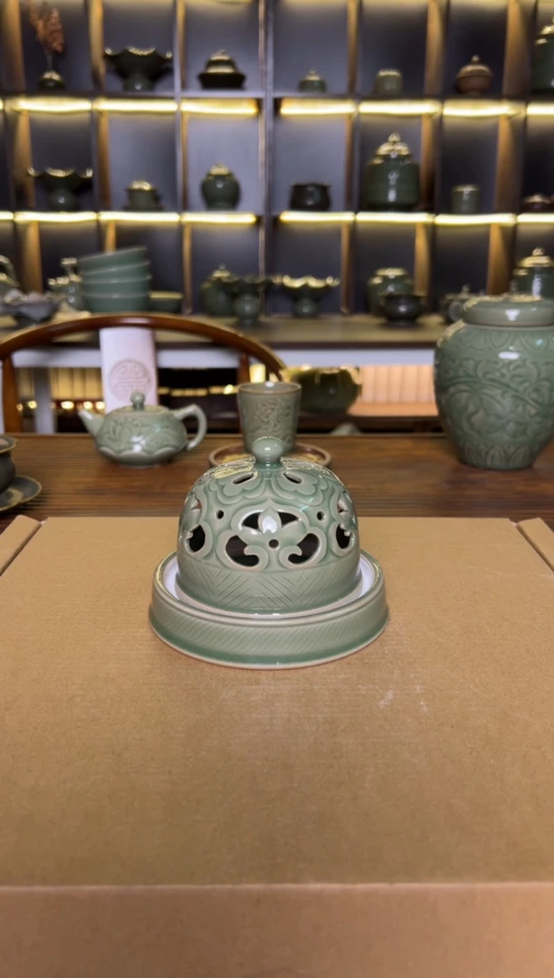 瓷片纯手工牡丹宝相花镂空熏香炉8号特价