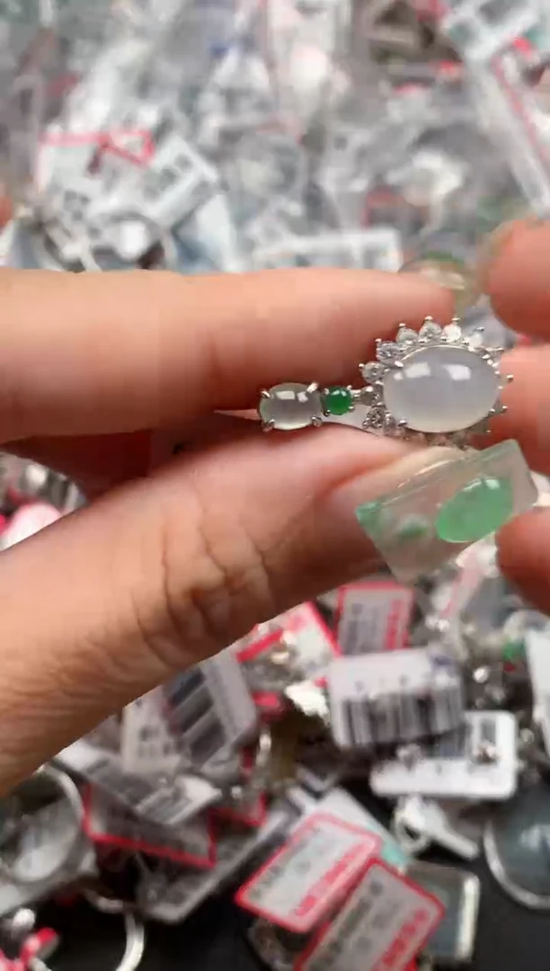 银S925镶嵌戒指翡翠天然A货缅甸翡翠