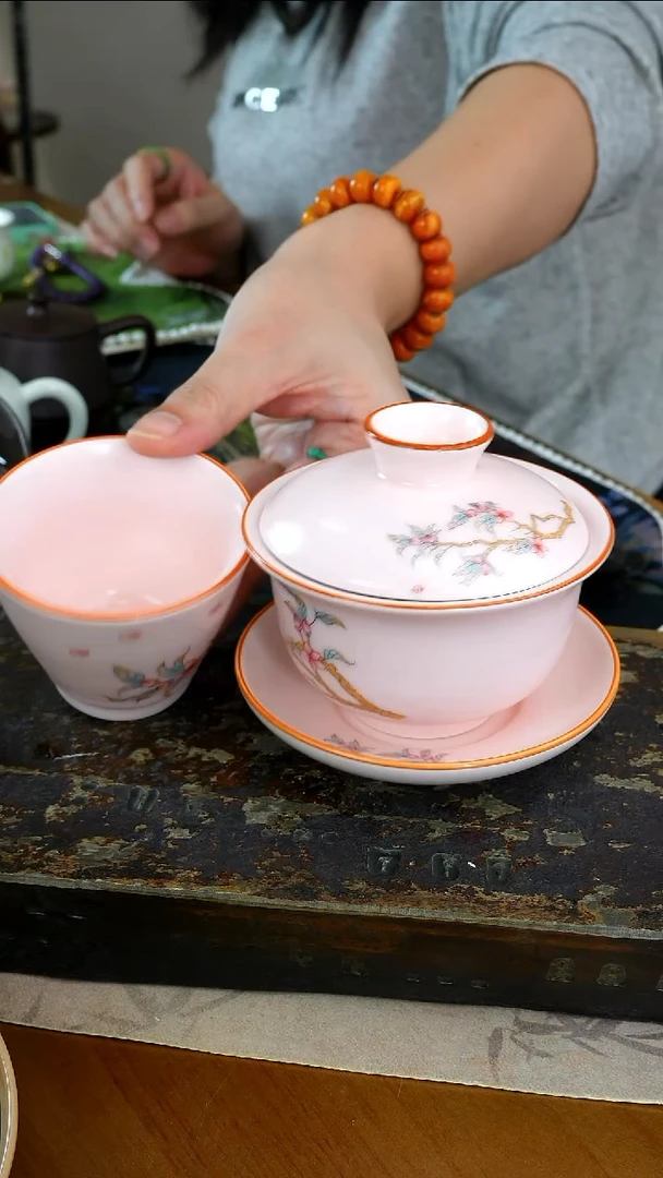 茶瓷物语福利汝窑粉色盖碗