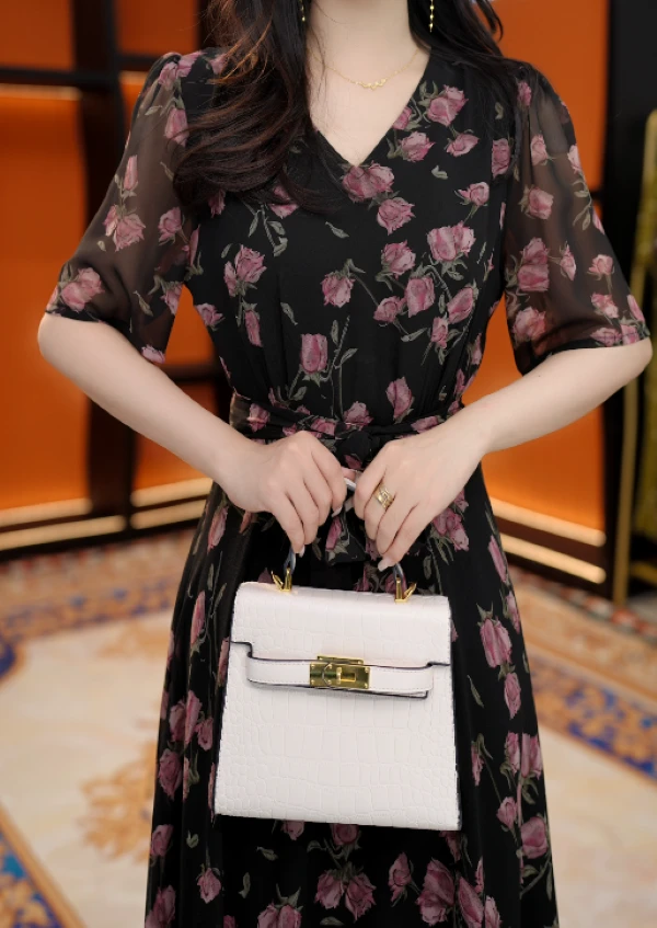 【送腰带】LYQ25759时尚高档连衣裙2025夏季宽松腰显瘦大摆长裙