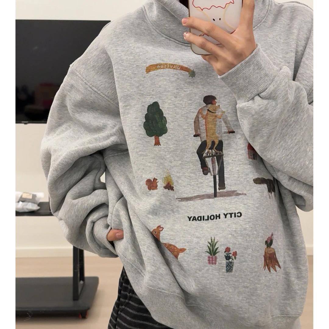 ANSEVEN/2025冬季新款城市假日加绒自发热保暖连帽卫衣女显瘦帽衫