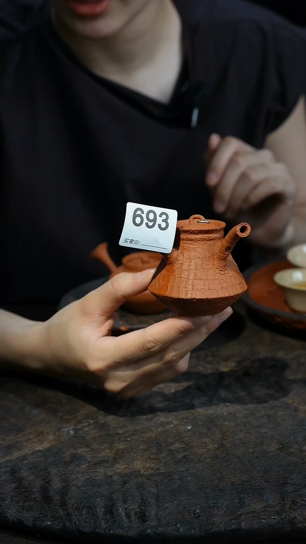 潮州全手工原矿砂铫壶朱泥急须双盖693