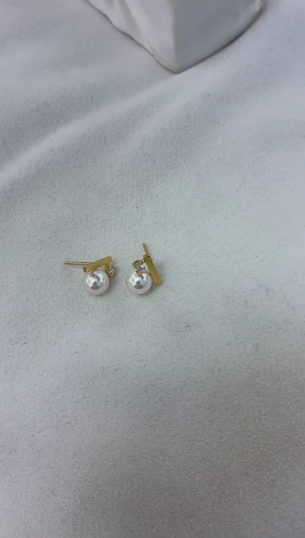 18K金镶嵌耳饰海水珍珠单钻平衡耳钉6.5-7