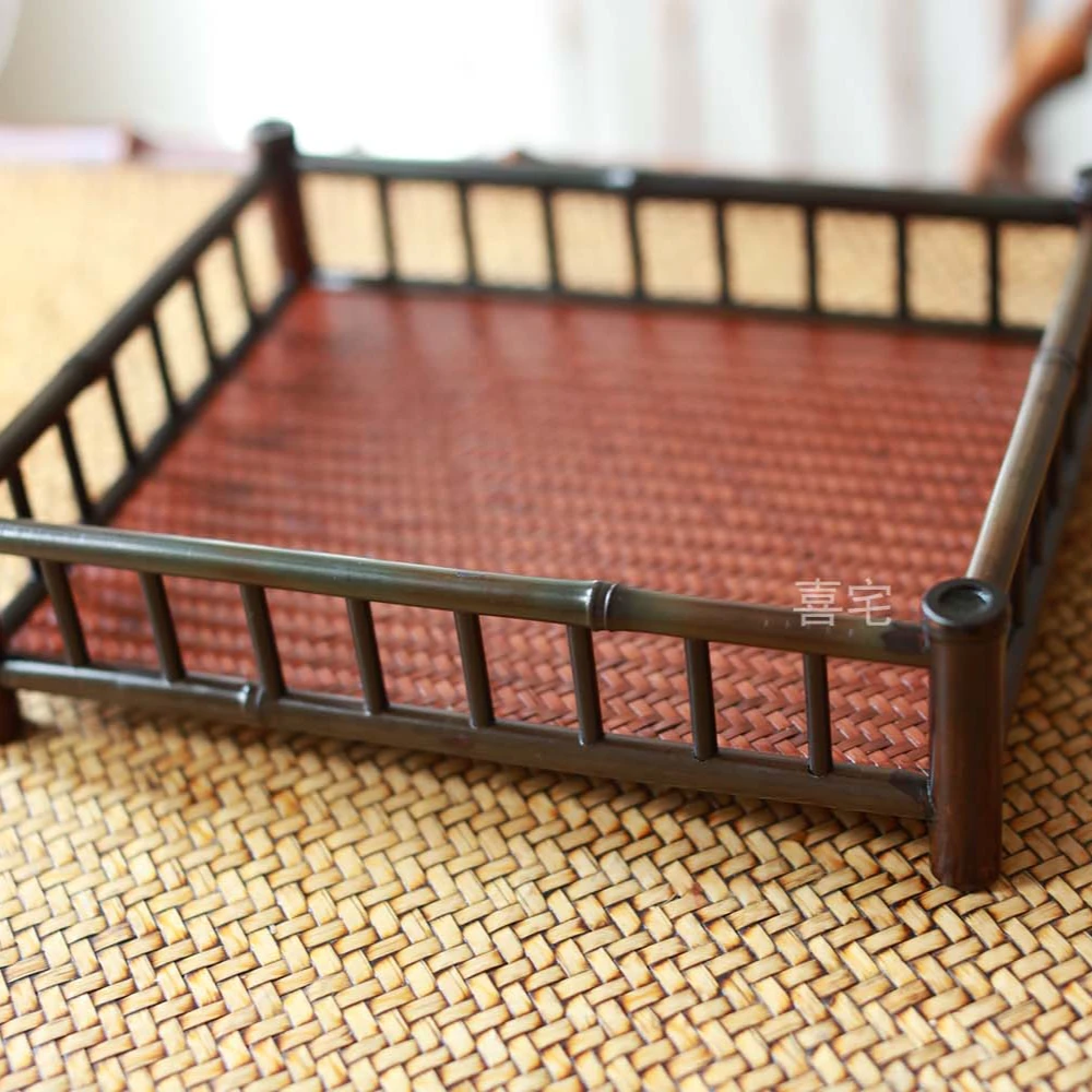 手工竹编乐风托盘茶杯茶具收纳盘轻奢桌面茶托盘古文盘茶盘